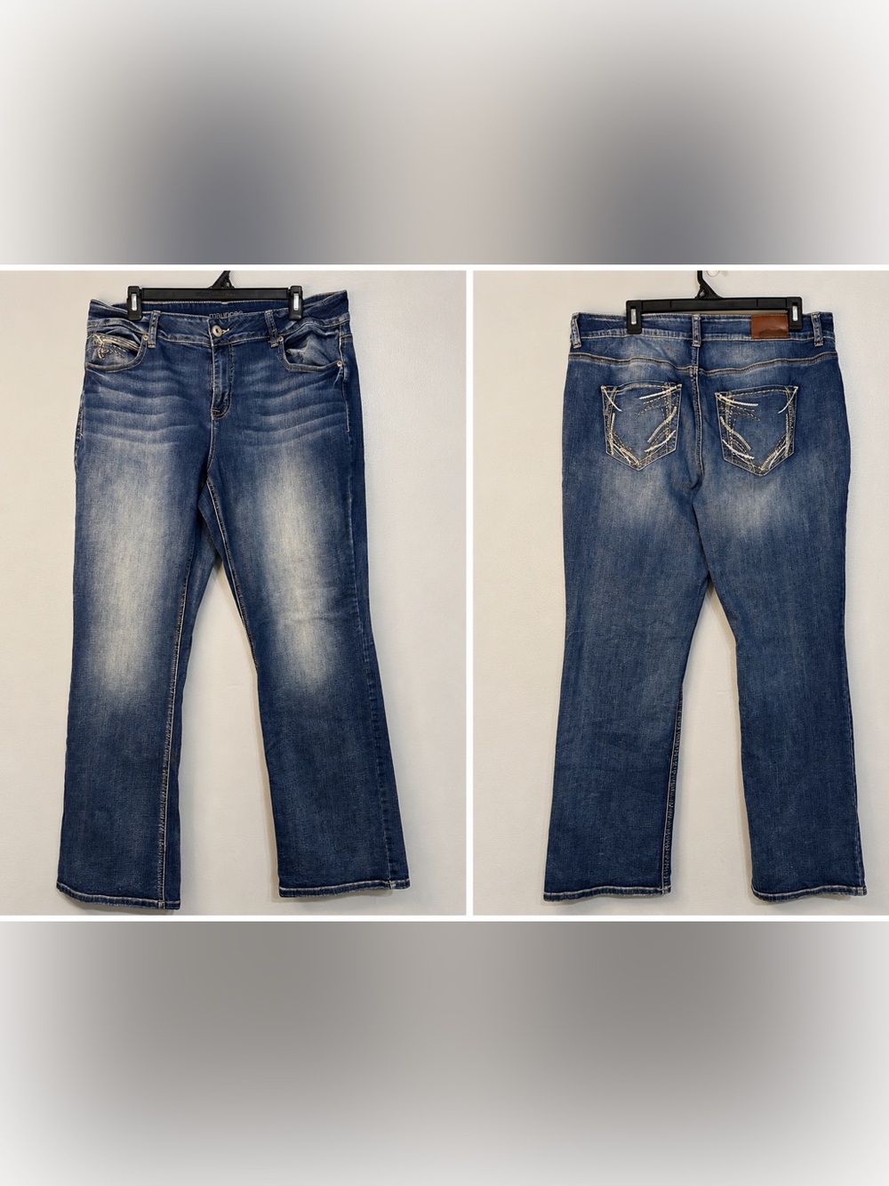 Maurices Bootcut Jeans 16 Reg Medium Wash Stretch Embroidered Pockets Rhinestone